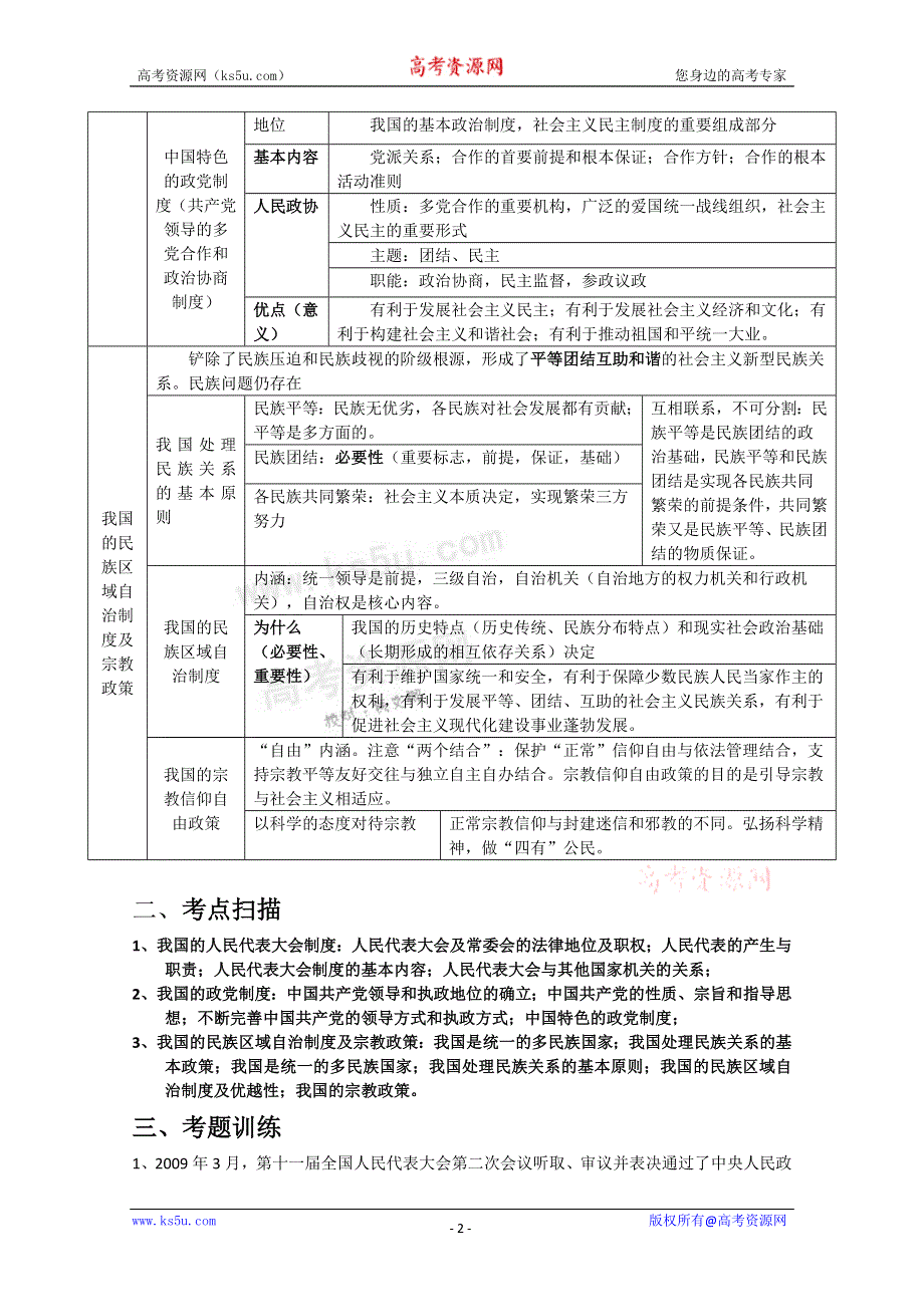 2011届高考政治二轮专题复习学案：专题7发扬社会主义民主政治（新人教版）.doc_第2页