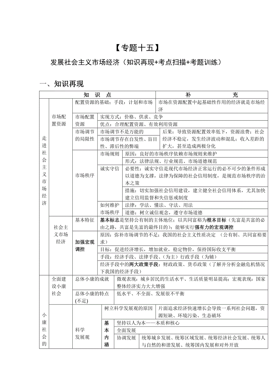 2011届高考政治二轮专题复习学案：专题4发展社会主义市场经济(新人教版）.doc_第1页