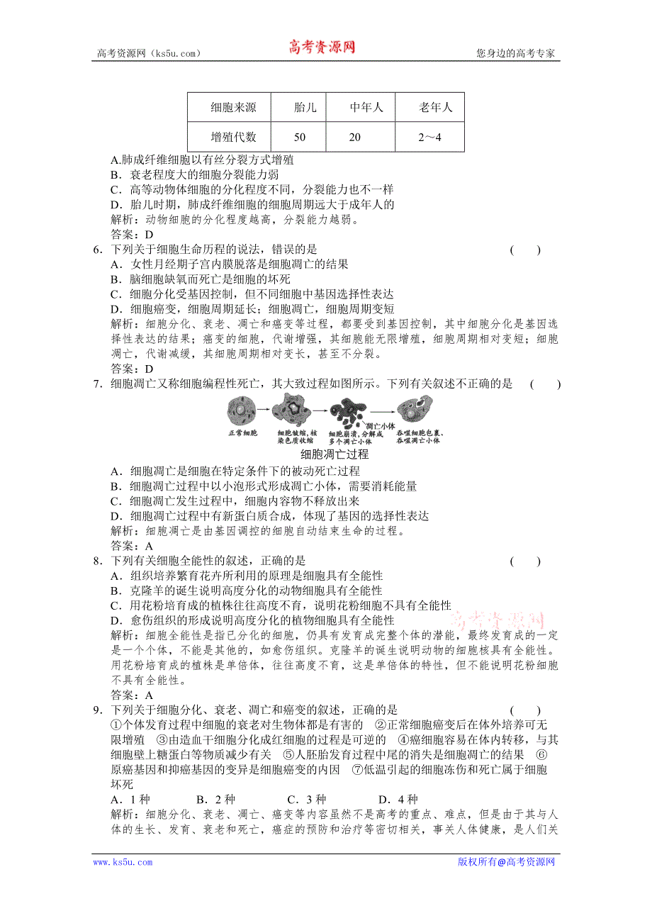 《创新设计--2012高考总复习》必修一：细胞的分化、衰老和凋亡、癌变：精品练习.doc_第2页