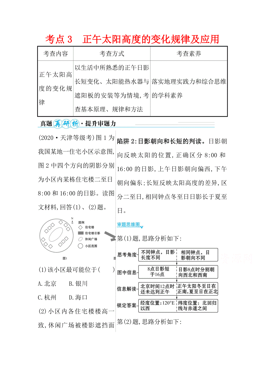 2021版高考地理二轮考前复习专题学案：第一篇 专题一 考点3 正午太阳高度的变化规律及应用 WORD版含解析.doc_第1页