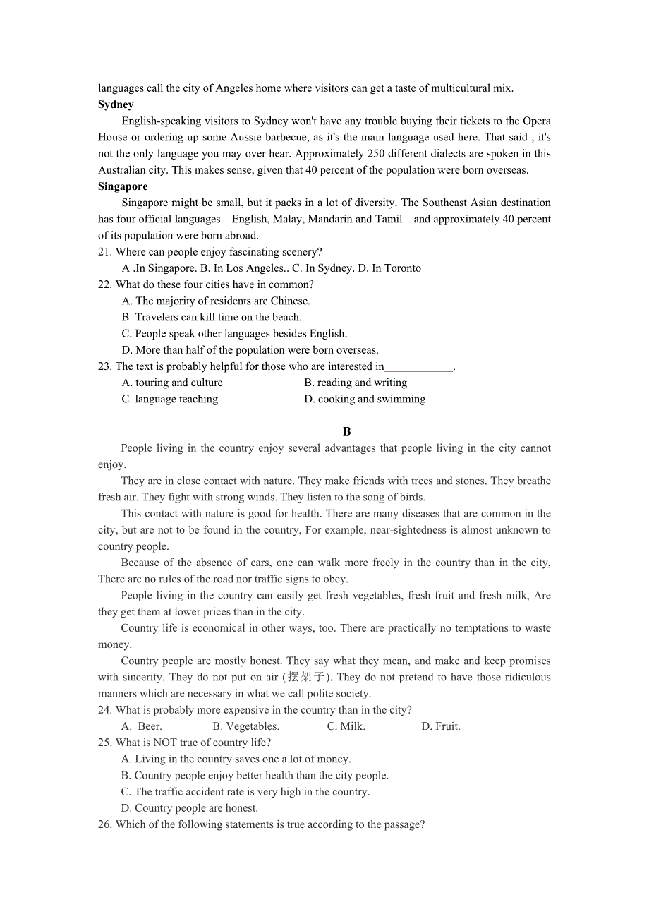 云南省曲靖市会泽县茚旺高级中学2019-2020学年高一上学期周考考试英语试卷 WORD版缺答案.doc_第3页