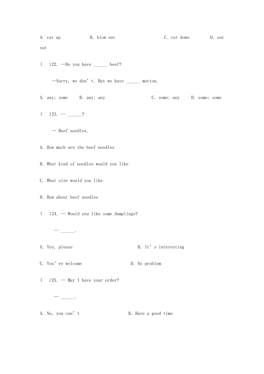 七年级英语下册 Unit 10 I'd like some noodles单元综合测试题1（新版）人教新目标版.doc_第2页