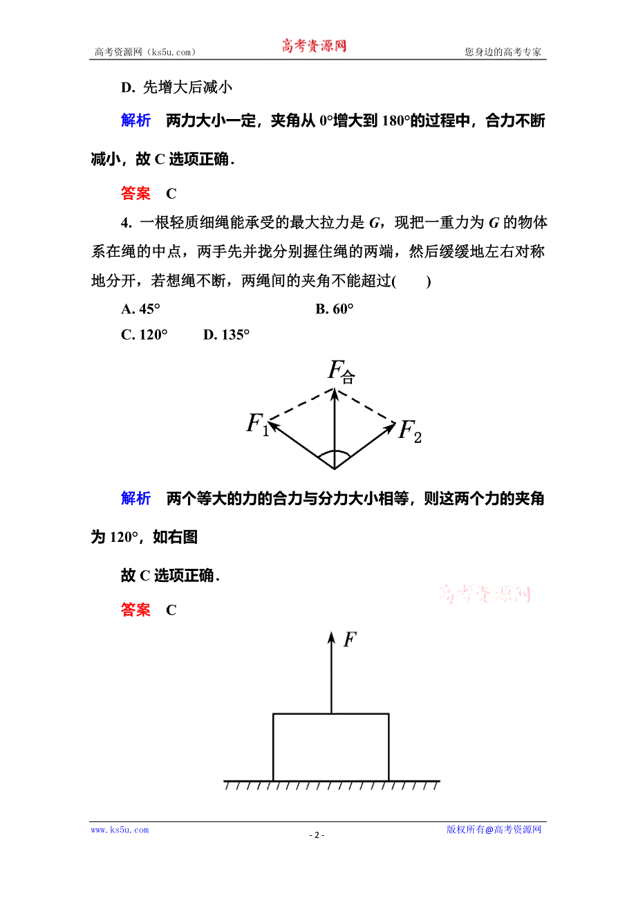 《名师一号》2015年新课标版物理必修一双基限时练16 力的合成.doc_第2页