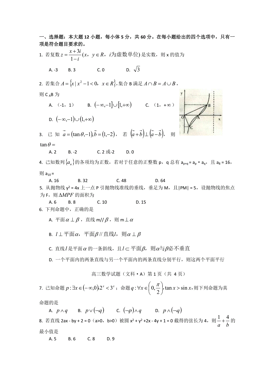 2011届高考数学热点选择填空题精炼9.doc_第1页