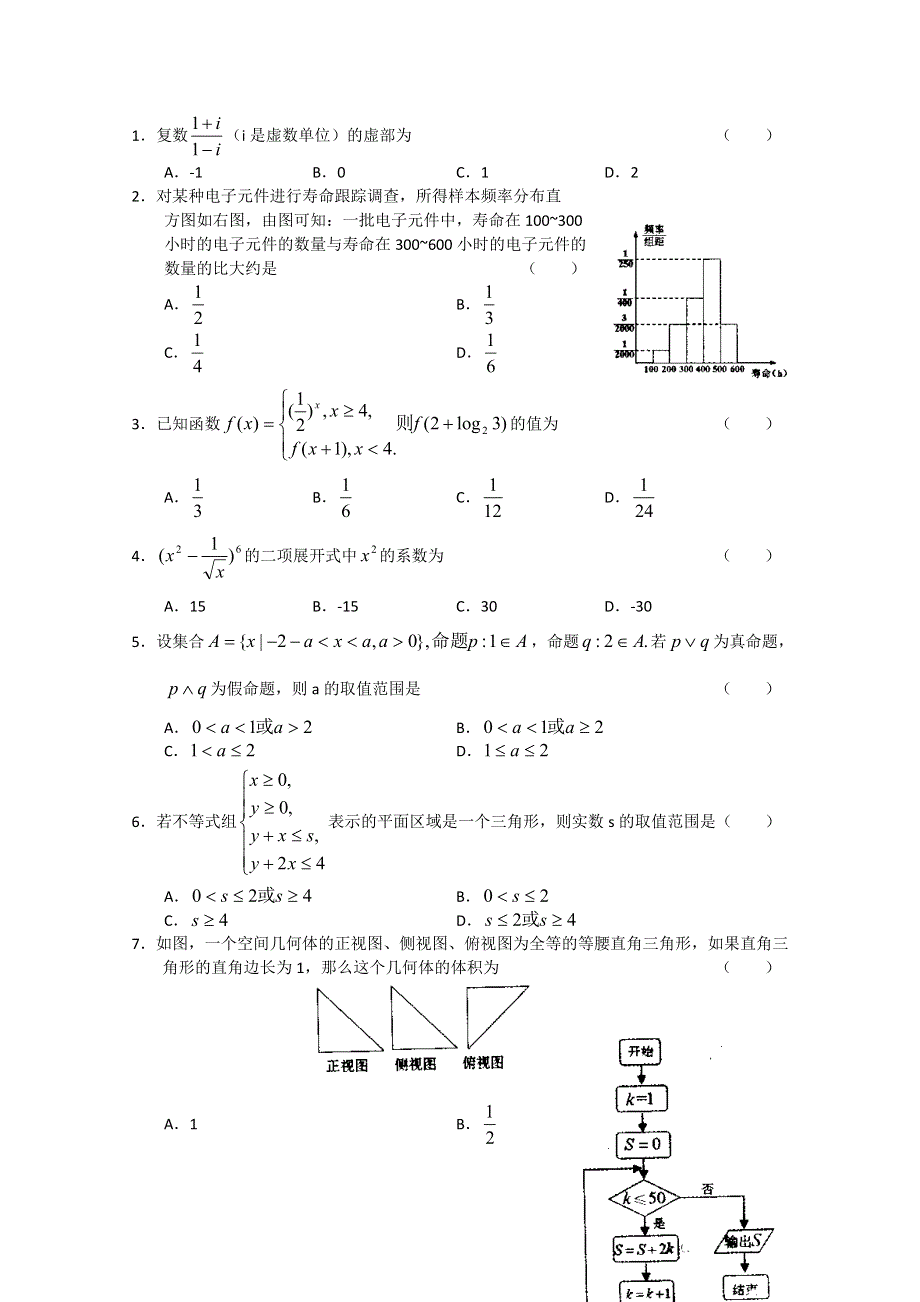 2011届高考数学热点选择填空题精炼6.doc_第1页