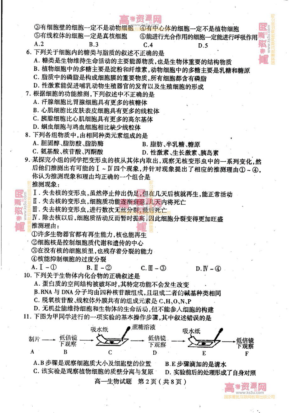 《首发》山东省临沂市某县2012-2013学年高一上学期期中考试 生物 PDF版.pdf_第2页