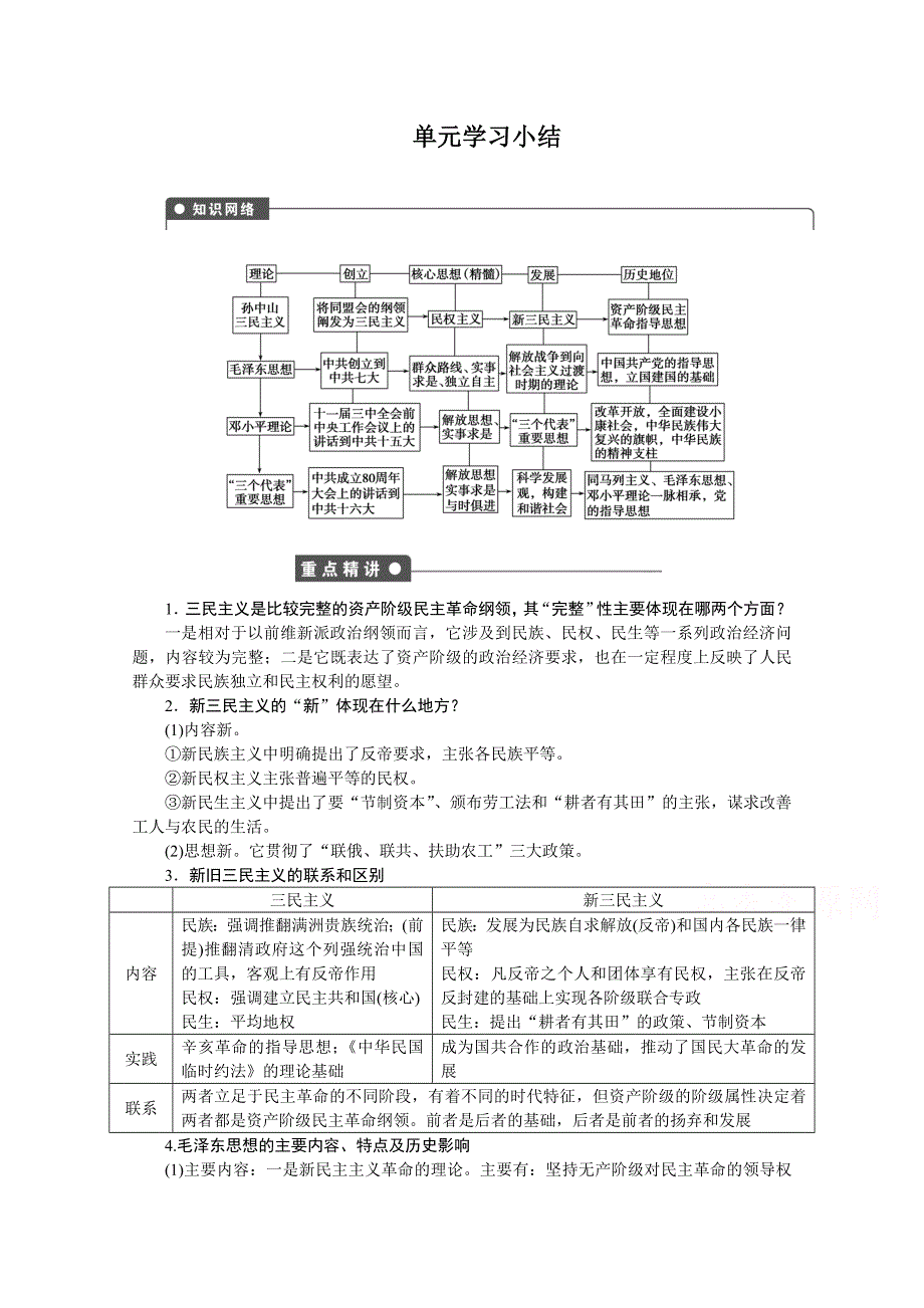 《创新设计-课堂讲义》2016-2017学年高中历史（人教版必修三）课时作业：第六单元 20世纪以来中国重大思想理论成果 单元学习小结 WORD版含答案.doc_第1页