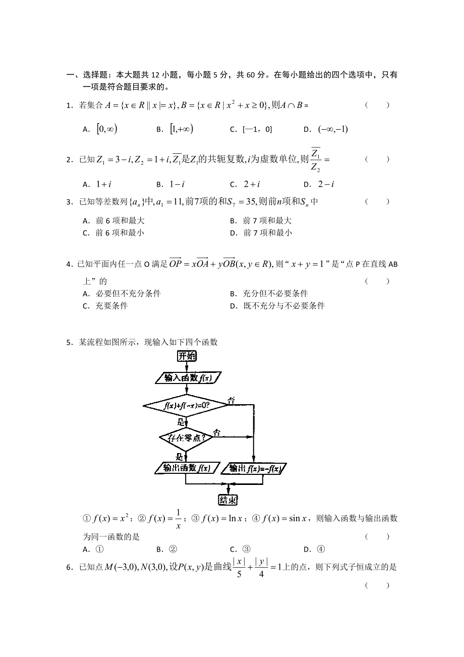 2011届高考数学热点选择填空题精炼1.doc_第1页