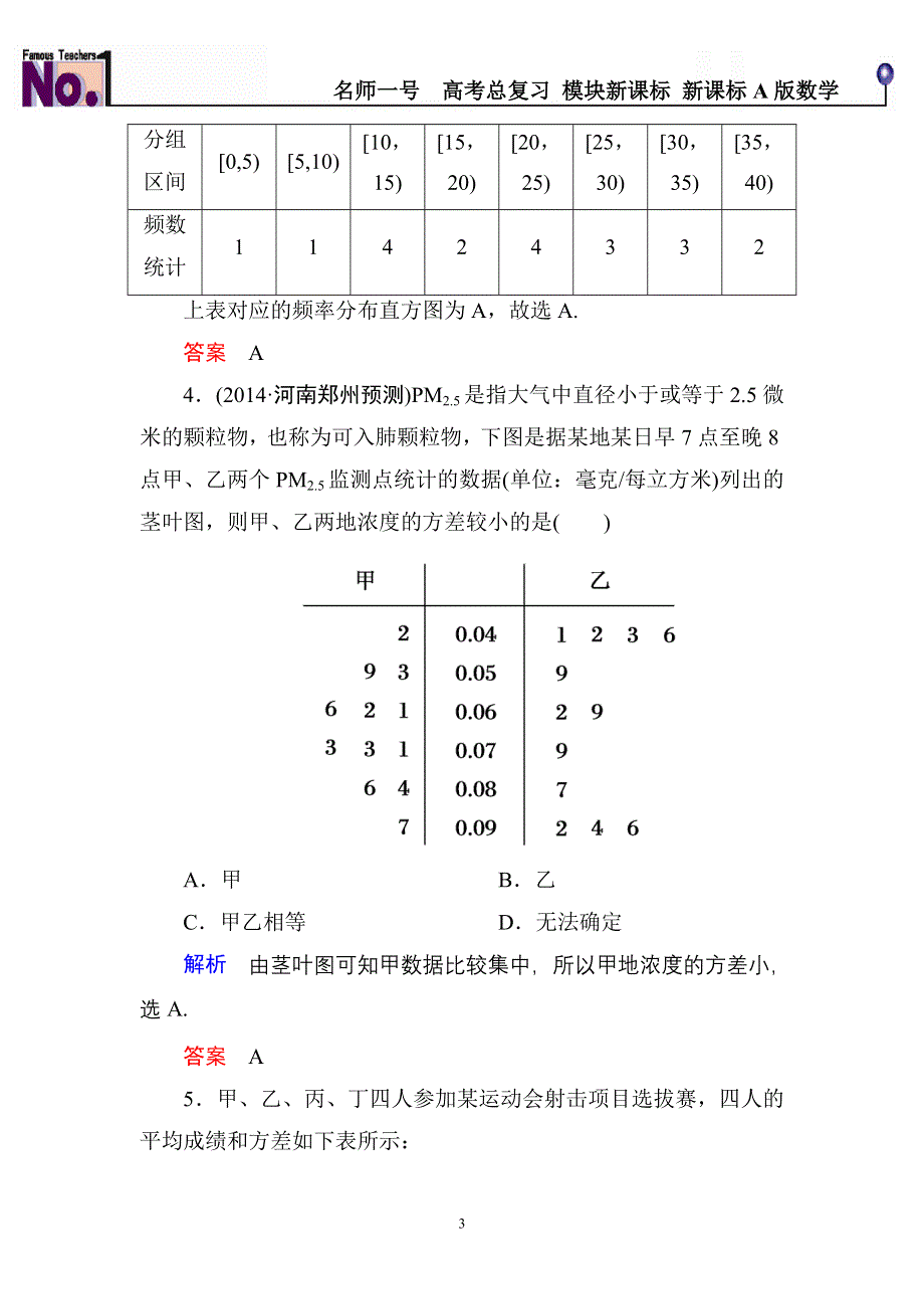 《名师一号》2015高考数学（人教版A版）一轮配套题库：9-2用样本估计总体.doc_第3页