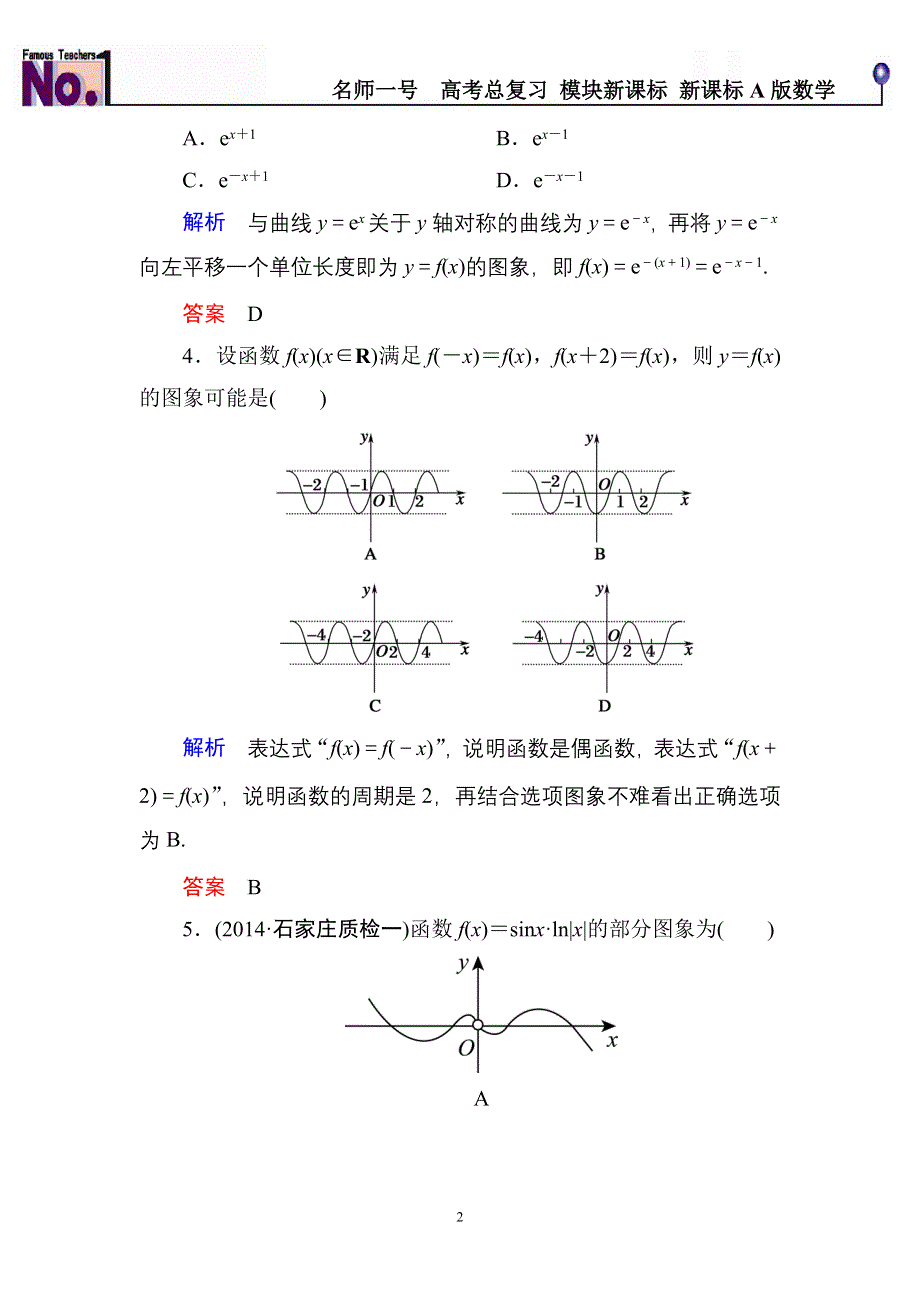 《名师一号》2015高考数学（人教版A版）一轮配套题库：2-8函数的图象.doc_第2页