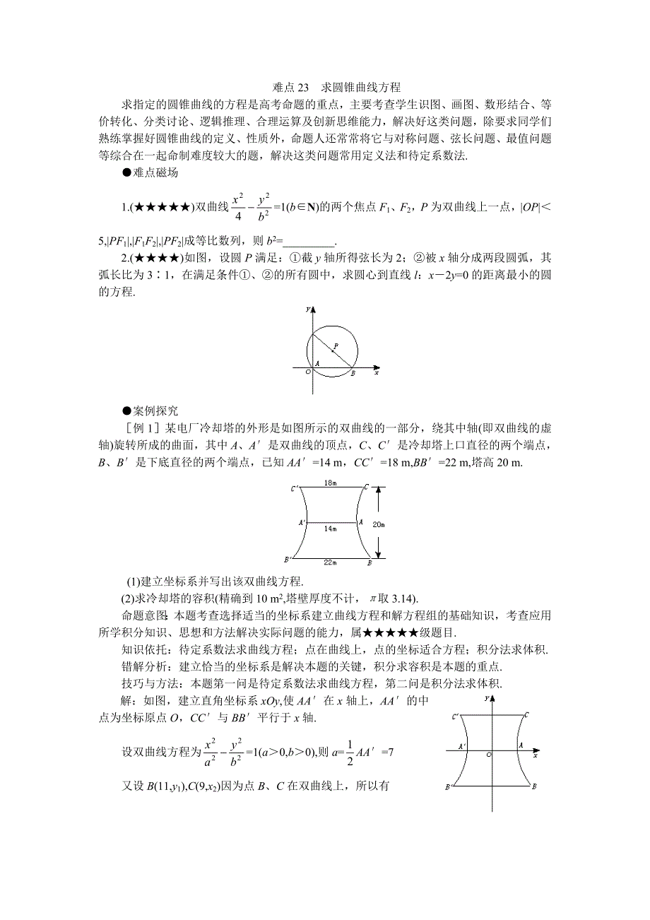 2011届高考数学难点突破难点23求圆锥曲线方程.doc_第1页