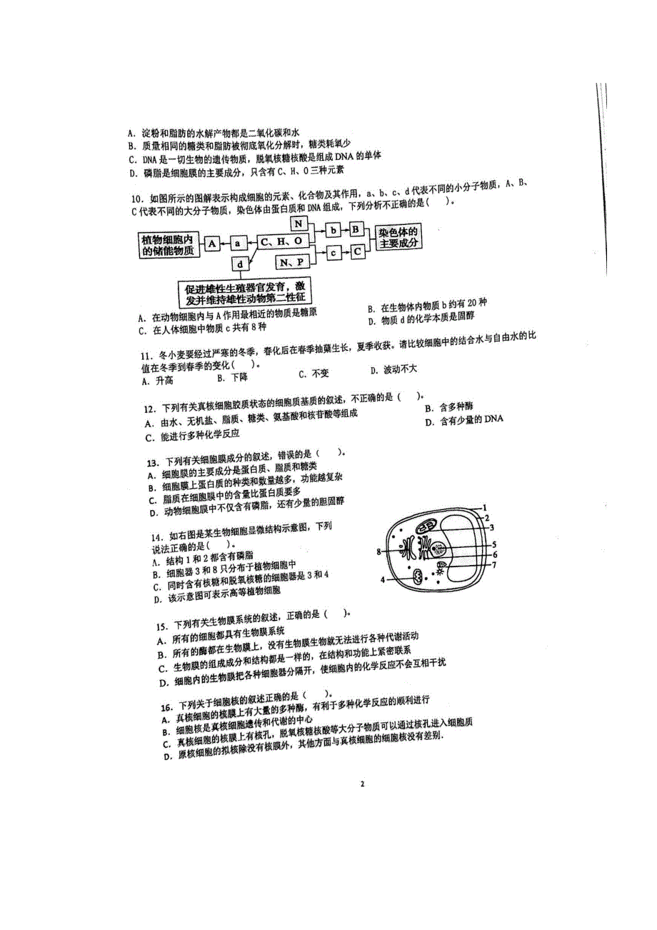 云南省曲靖市第一中学2016-2017学年高一上学期期末考试生物试题 扫描版含答案.doc_第2页