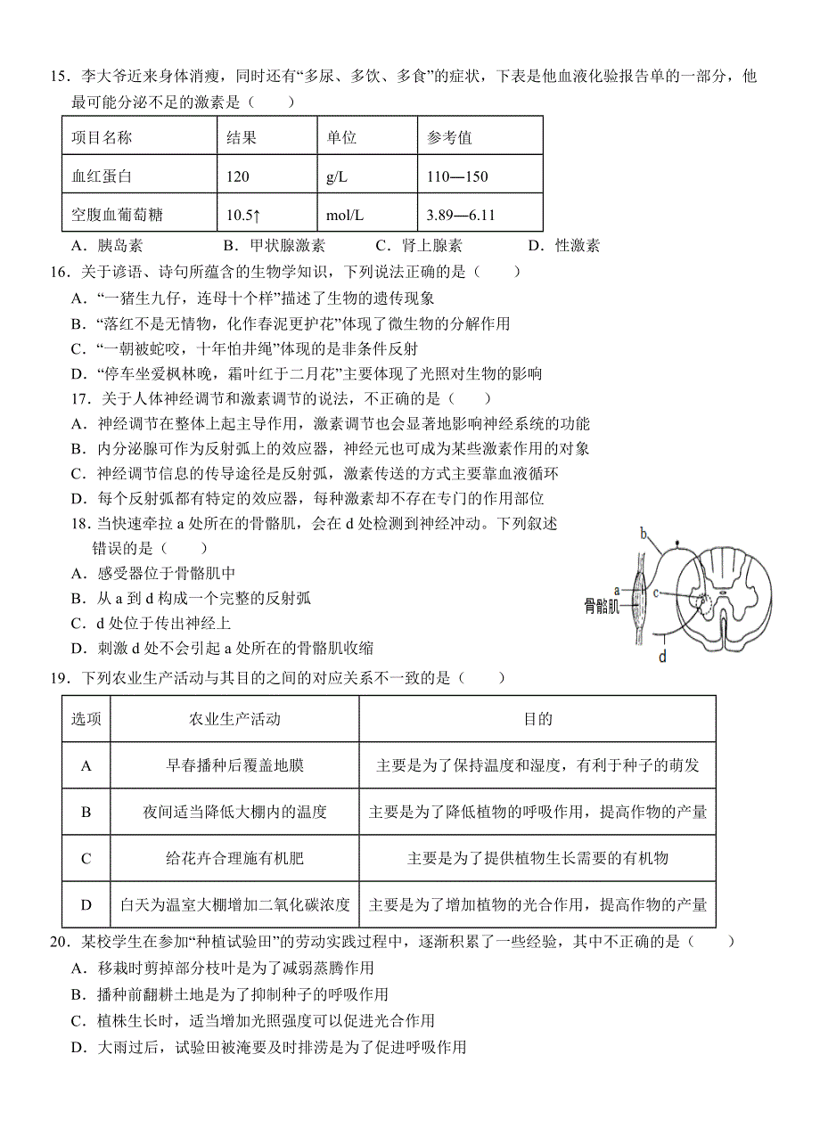 福建省龙岩第一中学2022-2023学年高一上学期开学考试 生物试题 WORD版含答案.doc_第3页