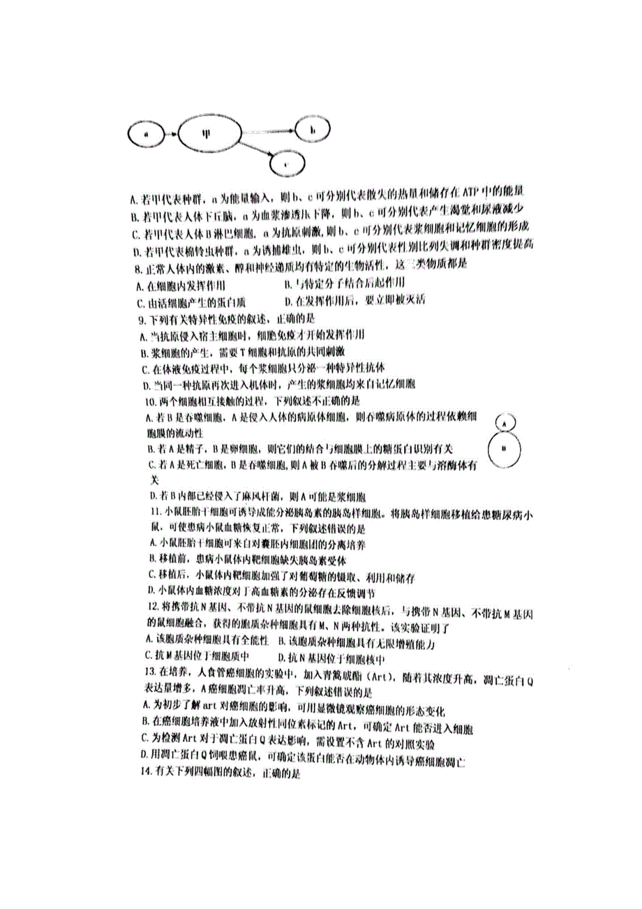 云南省曲靖市第一中学2017届高三上学期第四次半月考生物试题 扫描版含答案.doc_第2页