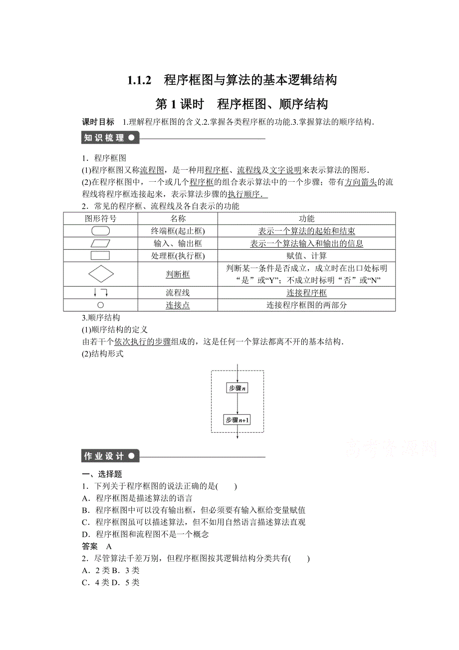 《创新设计-课堂讲义》2016-2017学年高中数学（新人教A版必修3）课时作业：第一章 算法初步 1-1-2第1课时 WORD版含解析.doc_第1页