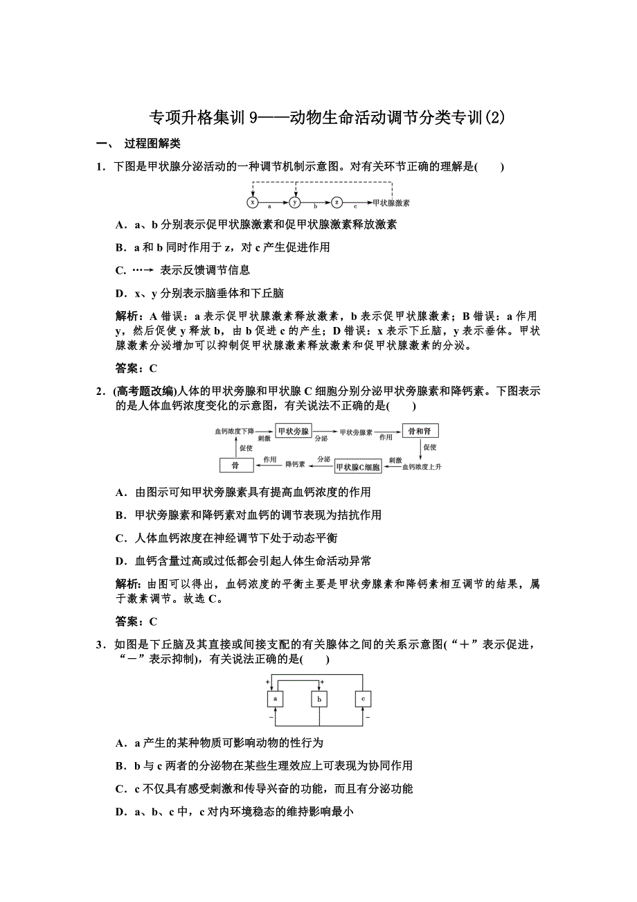 2011届高考生物一轮复习专项集训9：动物生命活动调节分类专训(2).doc_第1页