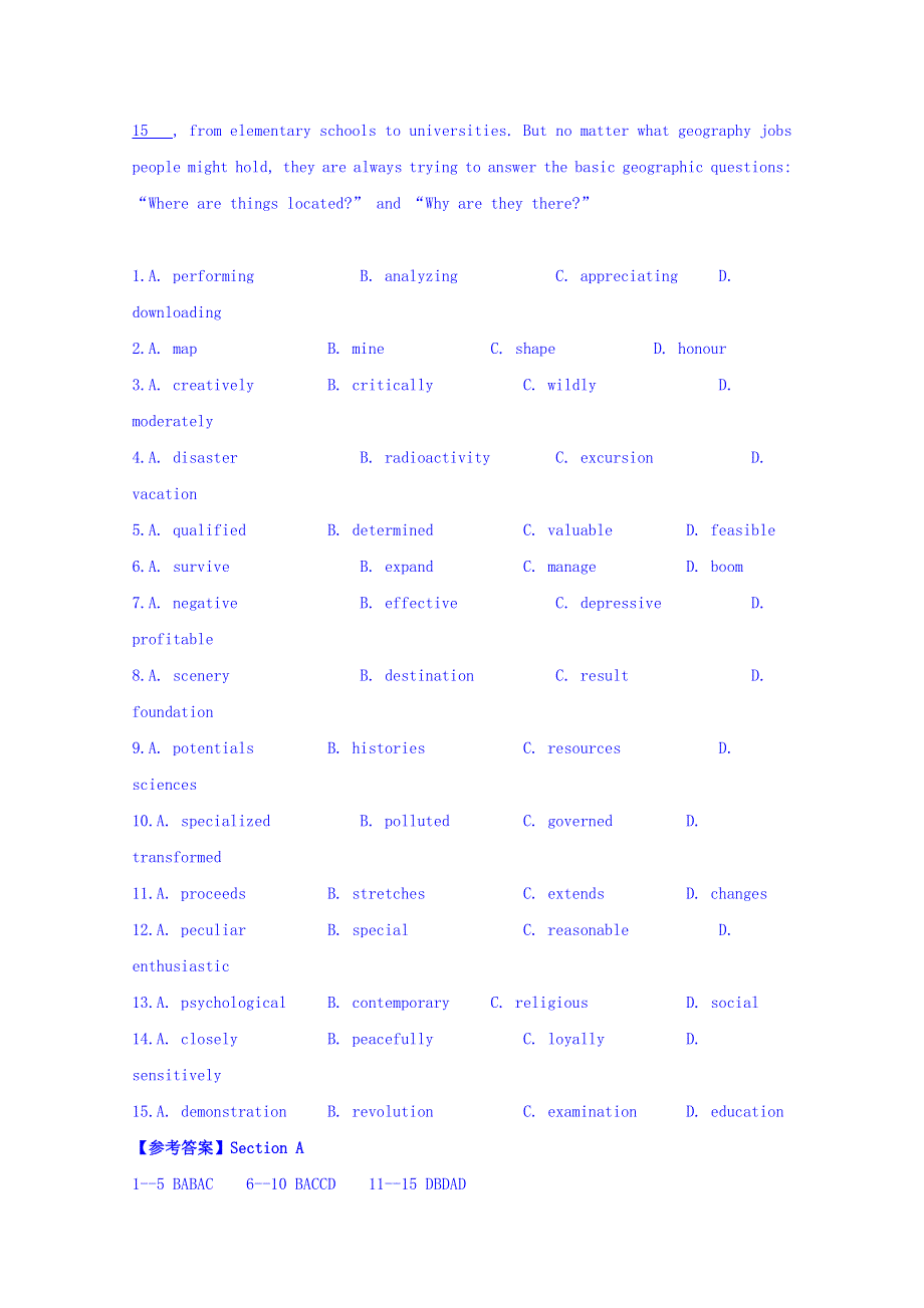 四川省北师大附中广安分校2016高考英语完形填空选练（11） WORD版含答案.doc_第3页