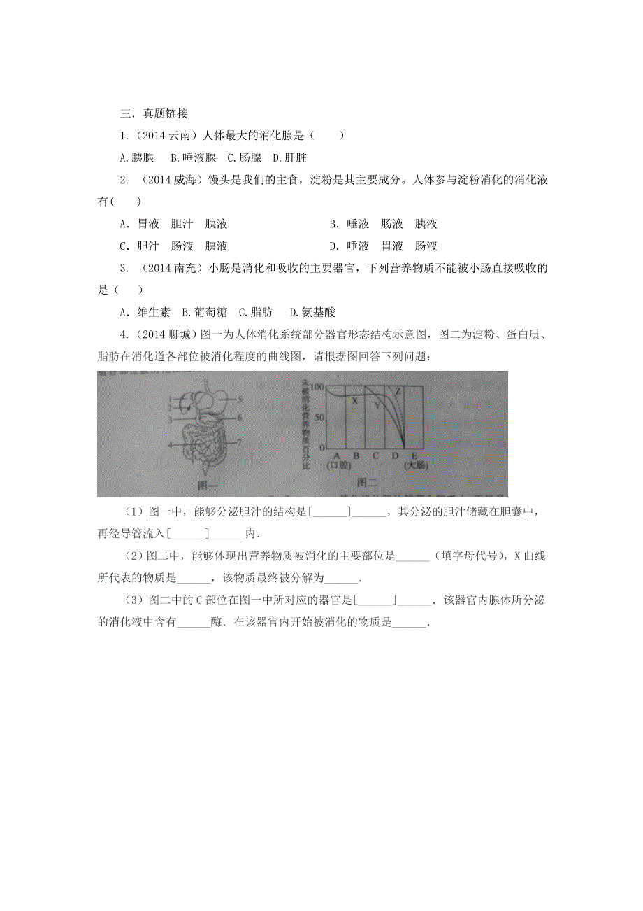 七年级生物下册 第四单元 生物圈中的人第二章 人体的营养第二节 消化和吸收同步练习（新版）新人教版.doc_第3页