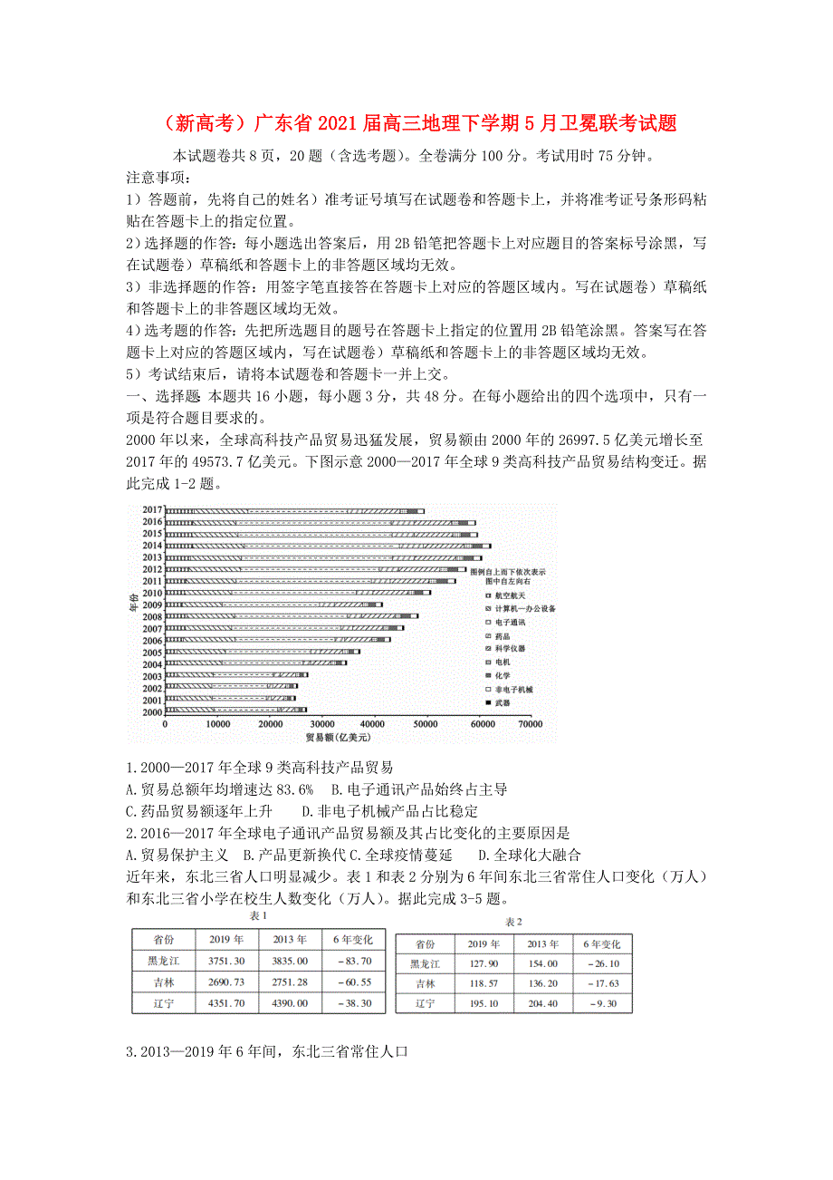 （新高考）广东省2021届高三地理下学期5月卫冕联考试题.doc_第1页