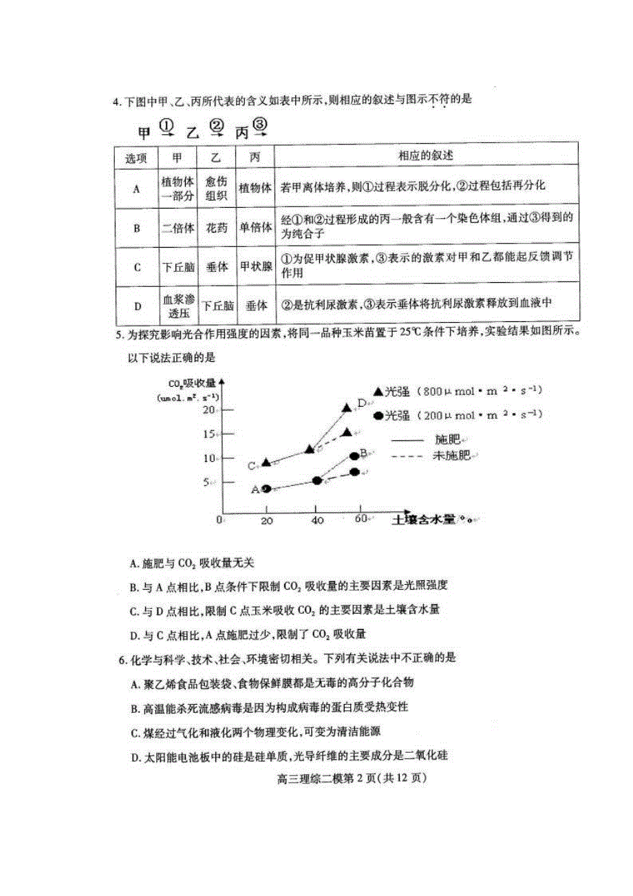 四川省南充市2012届高三第二次诊断性考试理科综合试题（扫描版）.doc_第2页