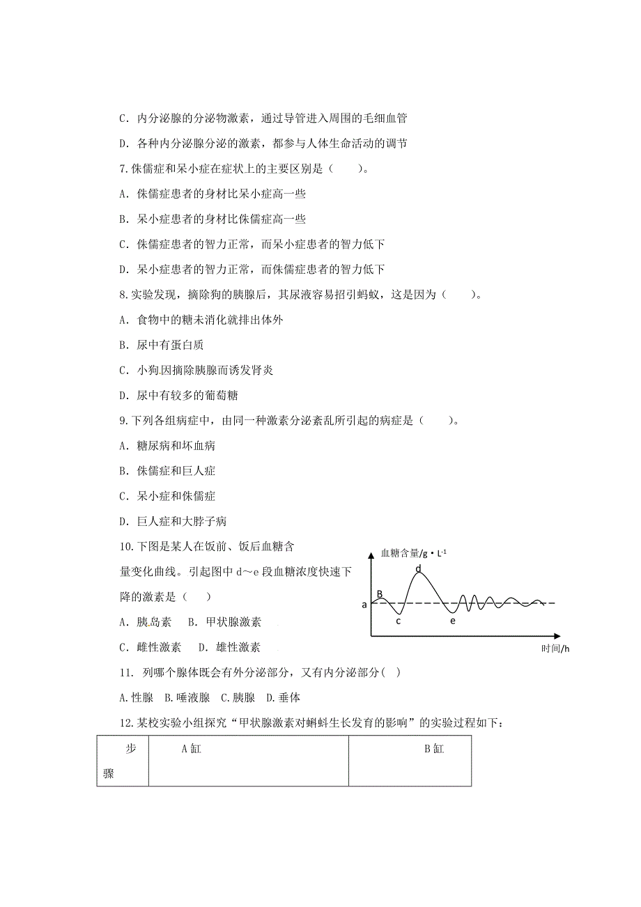 七年级生物下册 第四单元 生物圈中的人第六章 人体生命活动的调节第四节激素调节同步练习（新版）新人教版.doc_第2页