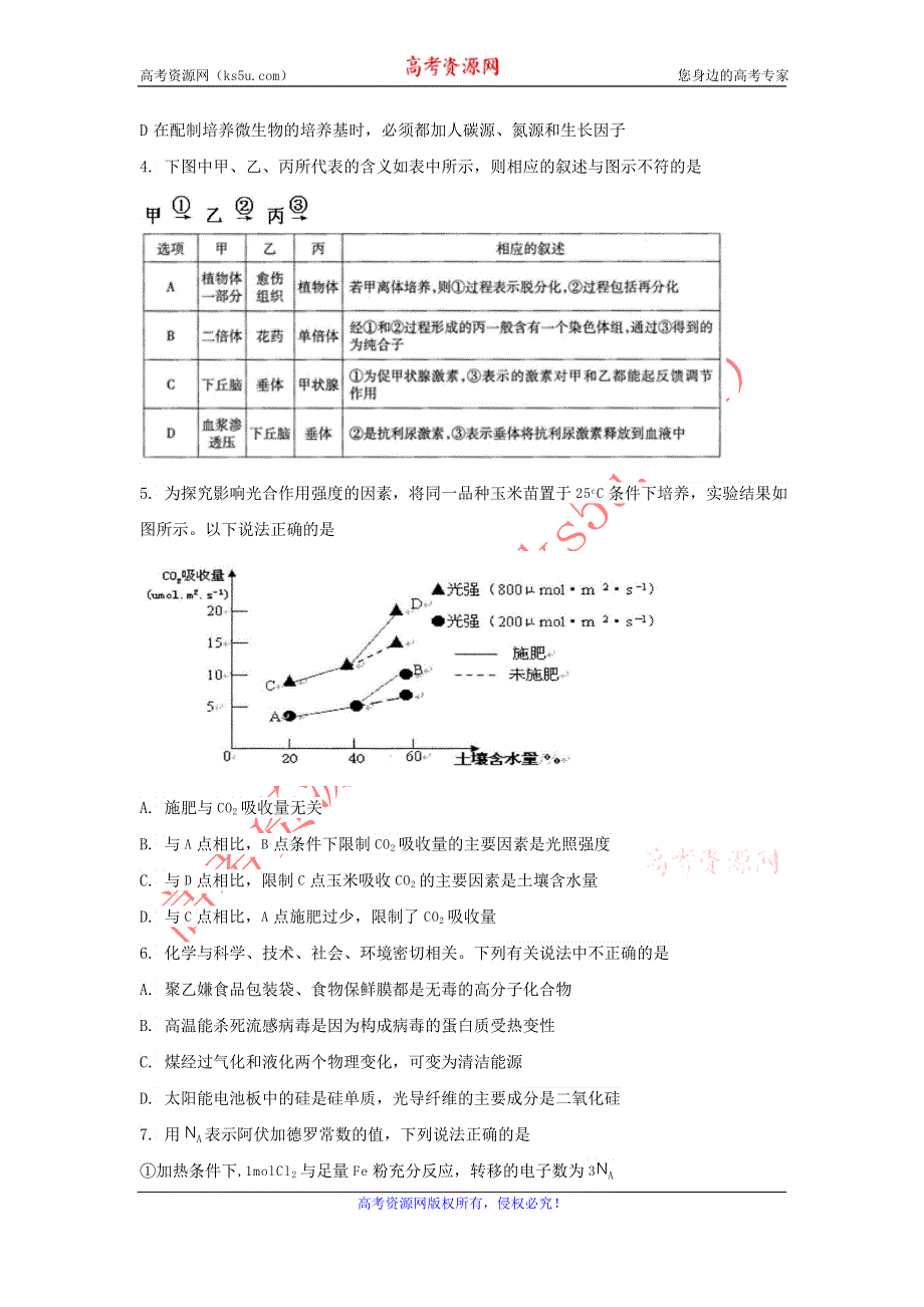 四川省南充市2012届高三第二次高考适应性考试（理综）WORD版.doc_第2页