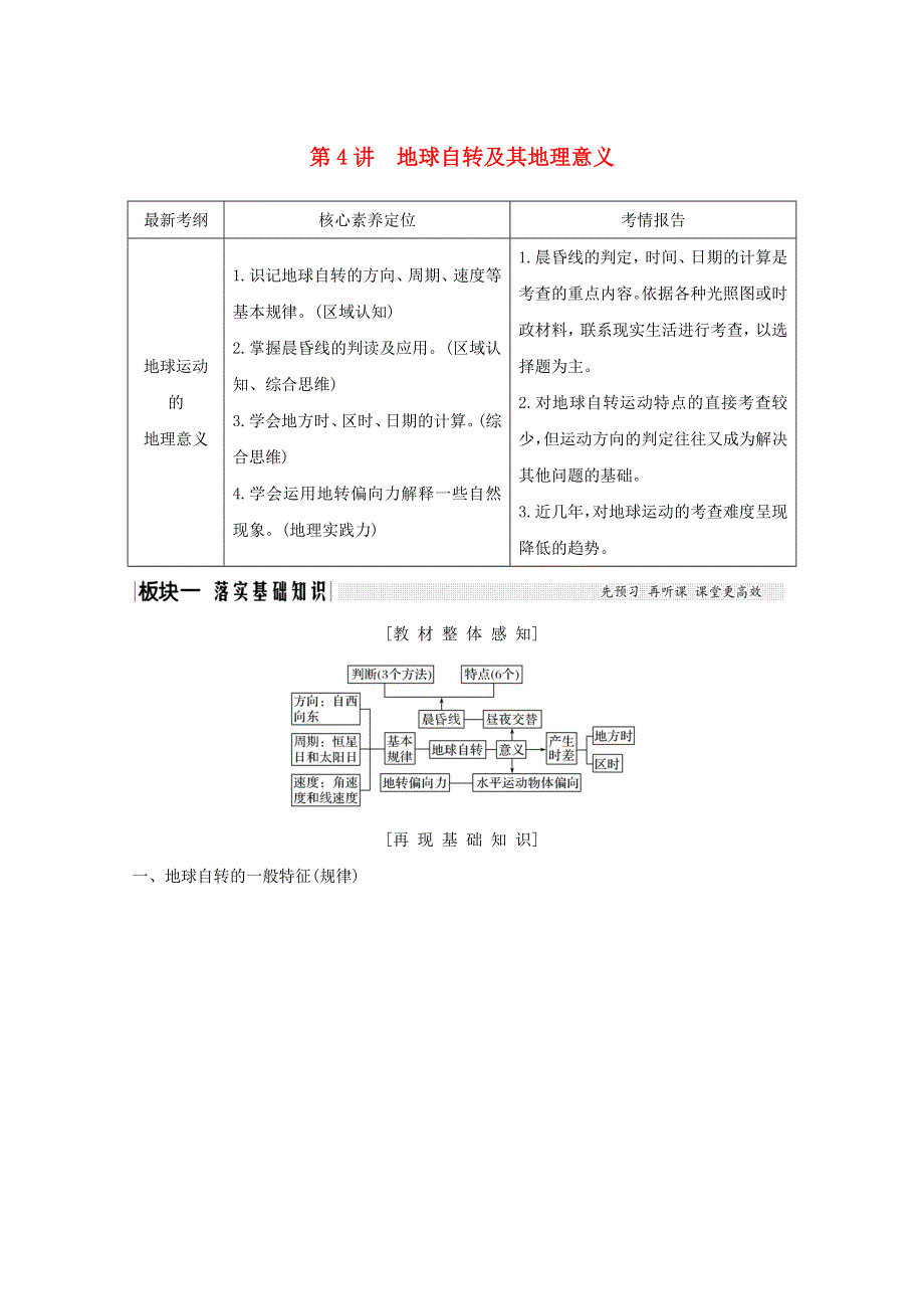 2021版高考地理一轮复习 第二章 宇宙中的地球 第4讲 地球自转及其地理意义讲练（含解析）新人教版.doc_第1页