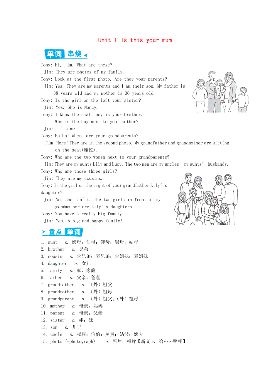 七年级英语上册 Module 2 My family Unit 1 Is this your mum辅助材料 （新版）外研版.doc_第1页