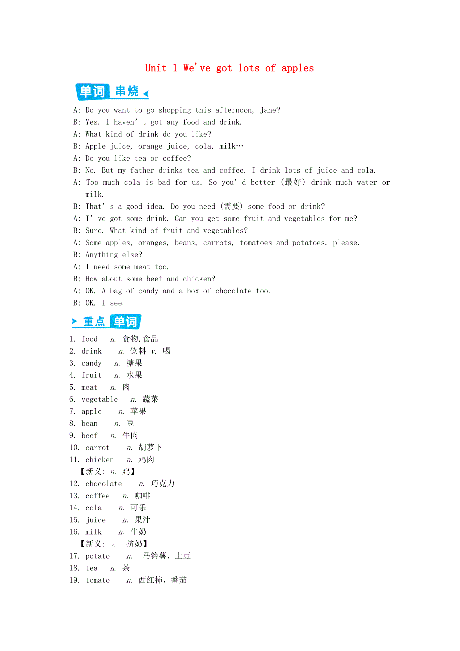 七年级英语上册 Module 4 Healthy food Unit 1 We've got lots of apples辅教资料 （新版）外研版.doc_第1页