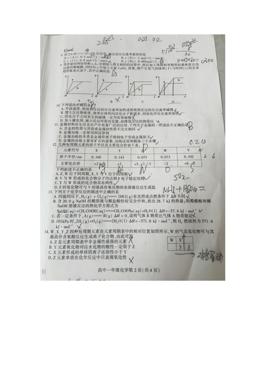 四川省南充市2015-2016学年高一下学期期末考试化学试题 扫描版含答案.doc_第2页