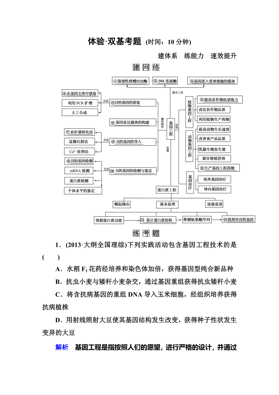 《名师一号》2015届高考生物（人教版通用）总复习体验双基考题：选修3 专题1　基因工程.doc_第1页