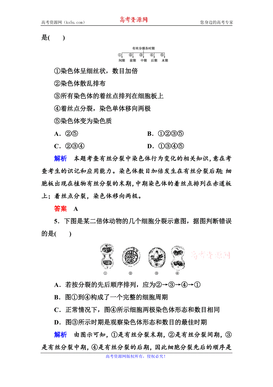 《名师一号》2017届高考生物一轮复习计时双基练12细胞的增殖 WORD版含解析.doc_第3页