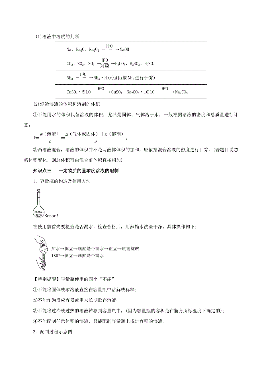 2020-2021学年高考化学一轮复习 第4讲 一定物质的量浓度的溶液及其配制知识点讲解（含解析）.docx_第3页