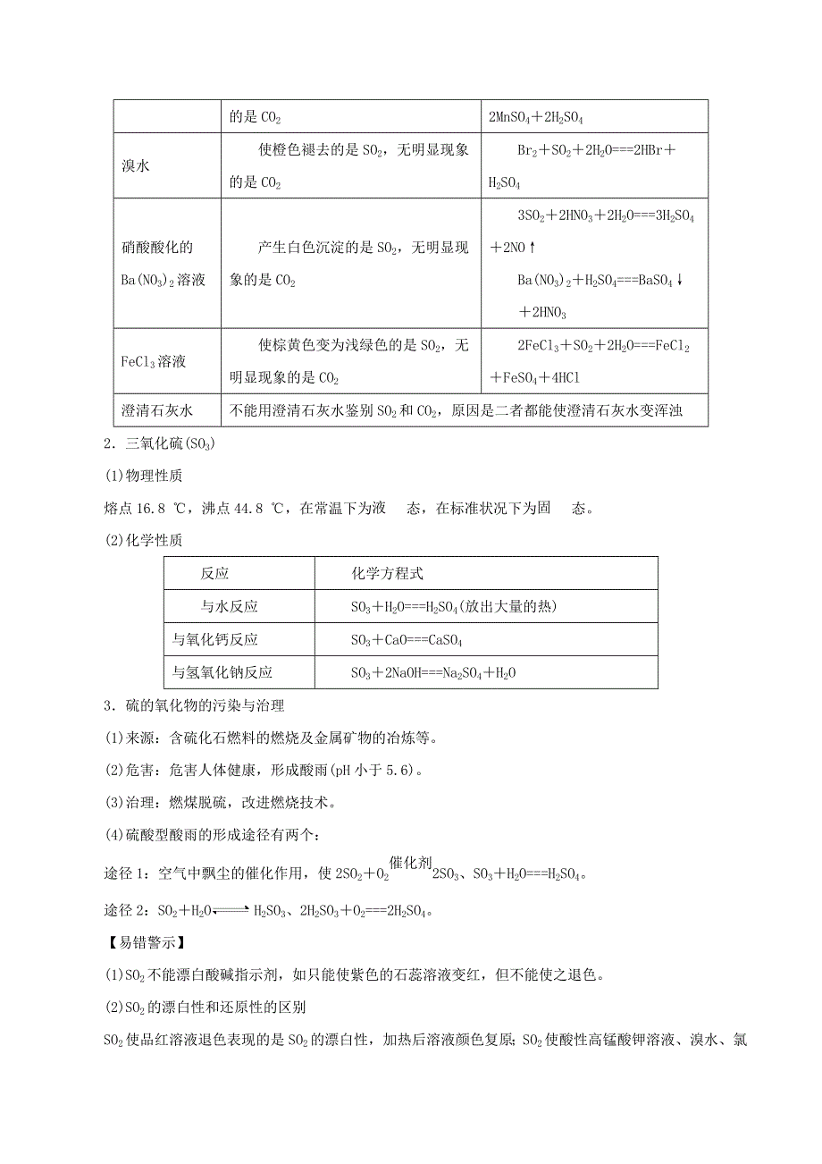 2020-2021学年高考化学一轮复习 第15讲 硫及其化合物知识点讲解（含解析）.docx_第3页