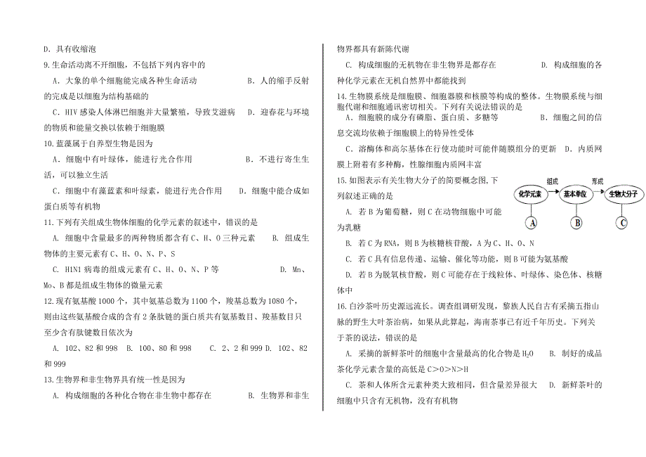 云南省楚雄天人中学2020-2021学年高二生物上学期9月月考试题.doc_第2页