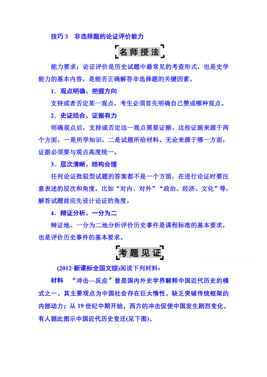 《名师伴你行》2014高考历史 二轮强化提能：非选择题解题技巧（名师授法+考题见证+精炼提能）：技巧3非选择题的论证评价能力.doc_第1页