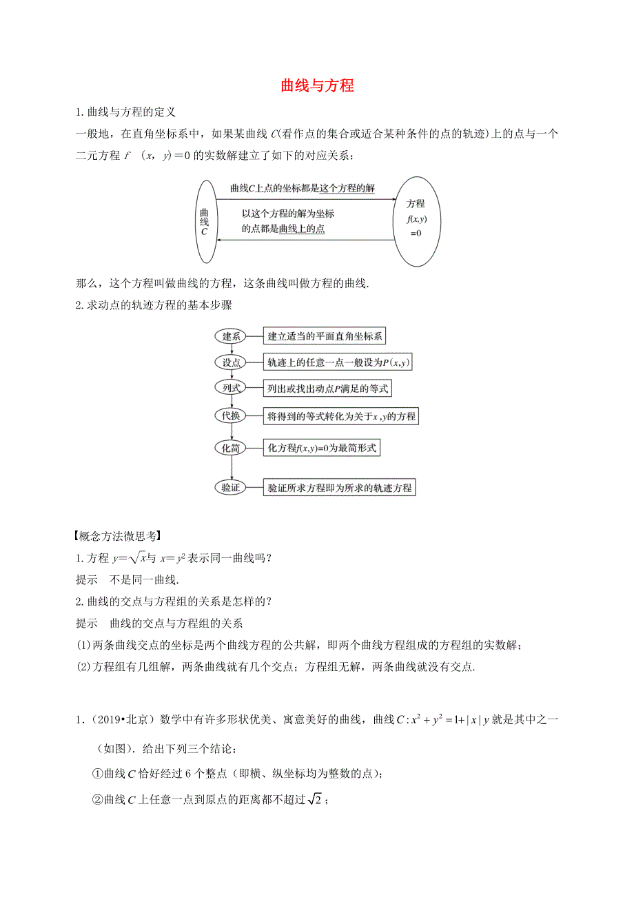 2020-2021学年高考数学 考点 第九章 平面解析几何 曲线与方程（理）.docx_第1页