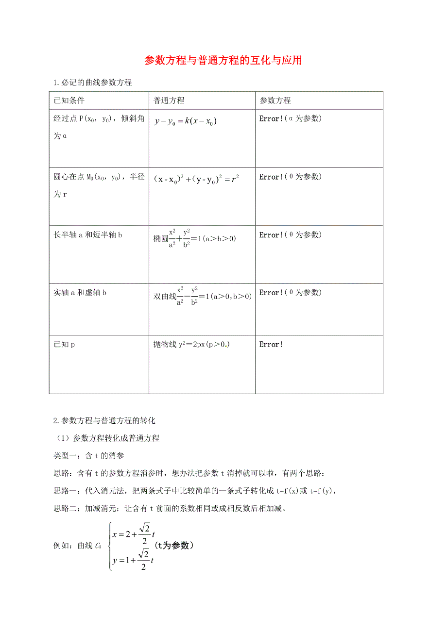 2020-2021学年高考数学 考点 第十二章 坐标系与参数方程、不等式选讲 参数方程与普通方程的互化与应用（理）.docx_第1页