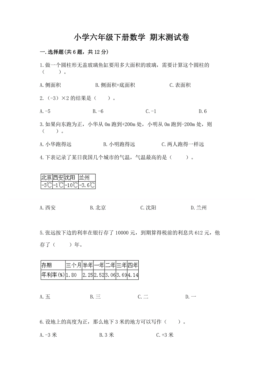 小学六年级下册数学 期末测试卷（易错题）word版.docx_第1页