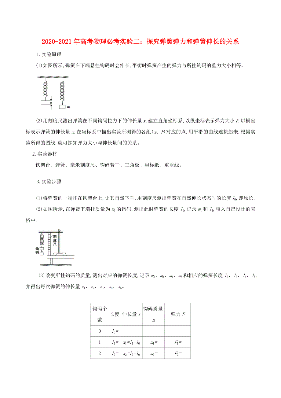 2020-2021学年高考物理 必考实验专题 突破二 探究弹簧弹力和弹簧伸长的关系（含解析）.docx_第1页