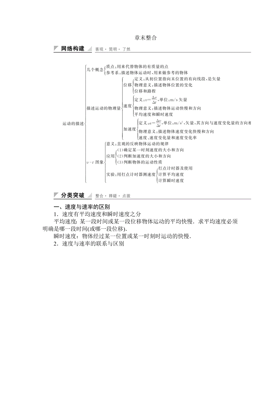 《创新设计》2014-2015学年高一物理人教版必修一教案：第一章 运动的描述 章末整合 WORD版含解析.doc_第1页