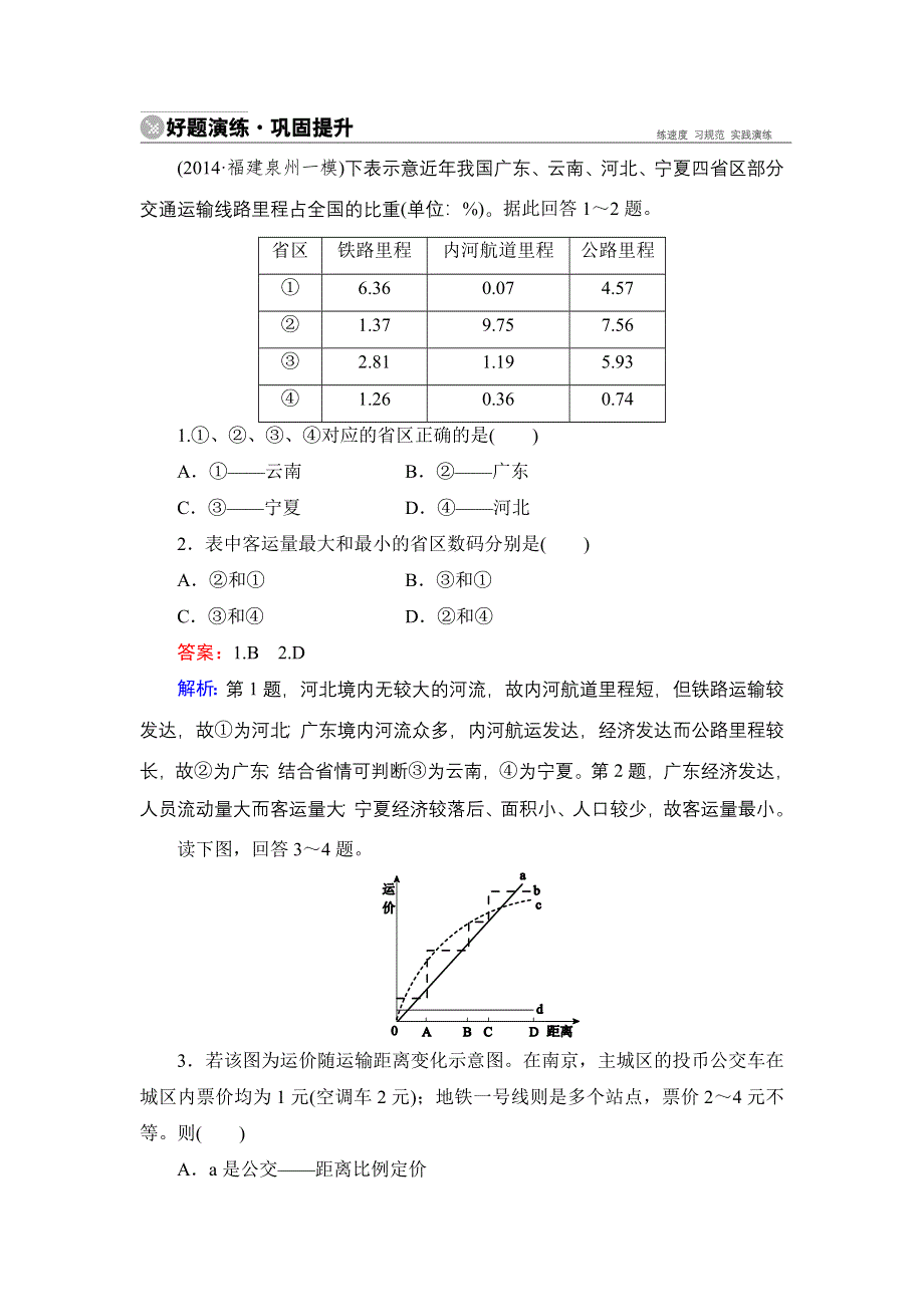 《名师伴你行》2015高考地理（湘教版）一轮好题演练：7-5交通运输布局.doc_第1页