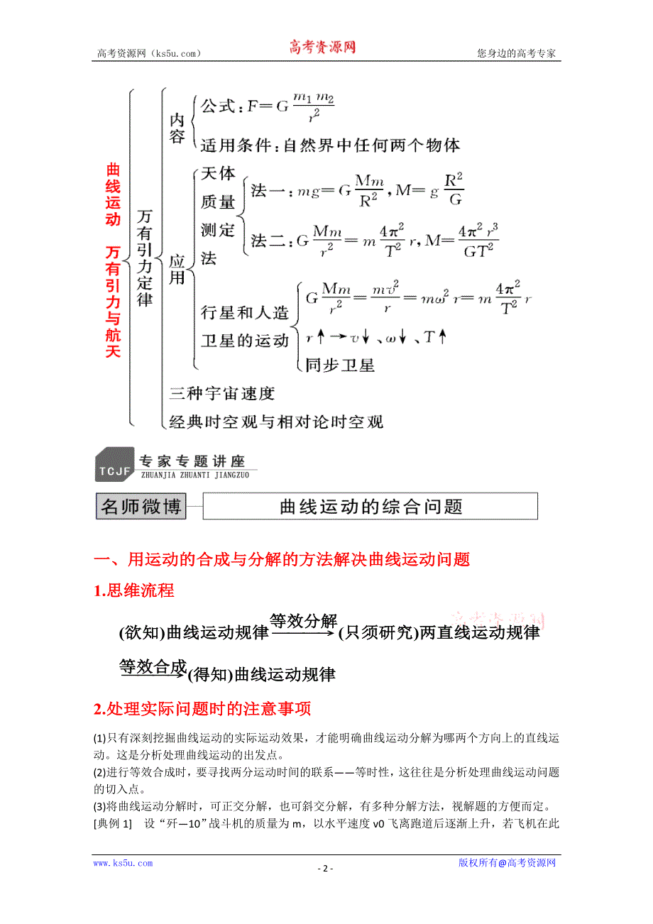 2013届新课标高考物理总复习学案（安徽.北京专版）第四单元 曲线运动 万有引力章末小节与达标验收.doc_第2页