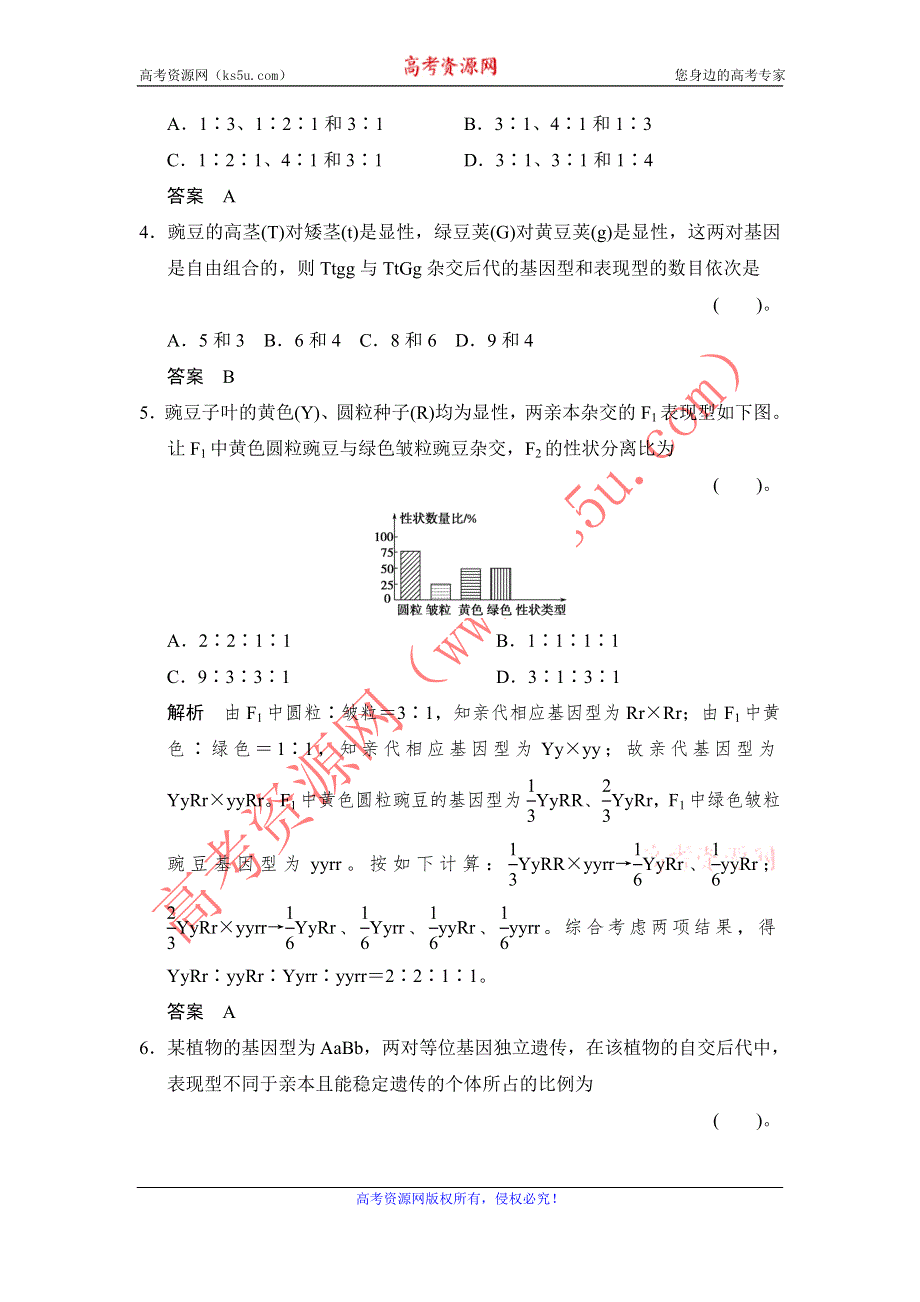 《创新设计》2014-2015学年高一生物人教版必修2课时规范训练：1-2 孟德尔的豌豆杂交实验（二） 第2课时 WORD版含解析.doc_第2页