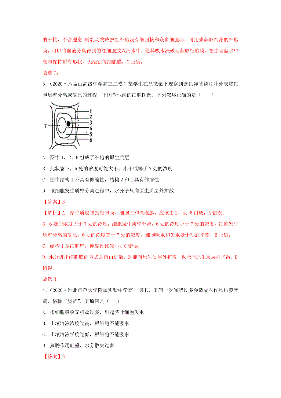 2020-2021学年高考生物一轮复习 专题06 细胞的物质输入和输出练习（含解析）.docx_第2页