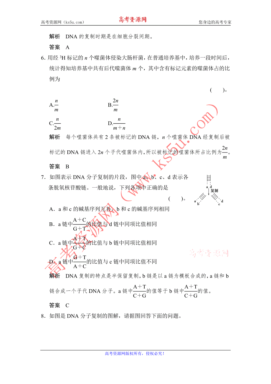 《创新设计》2014-2015学年高一生物人教版必修2课时规范训练：3-3 DNA的复制 WORD版含解析.doc_第3页