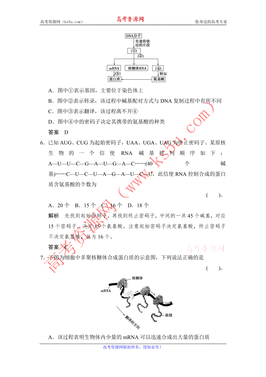 《创新设计》2014-2015学年高一生物人教版必修2课时规范训练：4-1 基因指导蛋白质的合成 WORD版含解析.doc_第3页