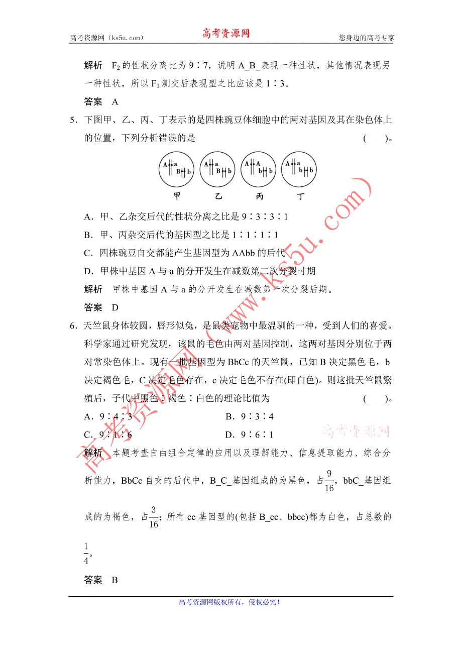 《创新设计》2014-2015学年高一生物苏教版必修2活页规范训练：3-2-1 基因的自由组合定律 WORD版含解析.doc_第3页