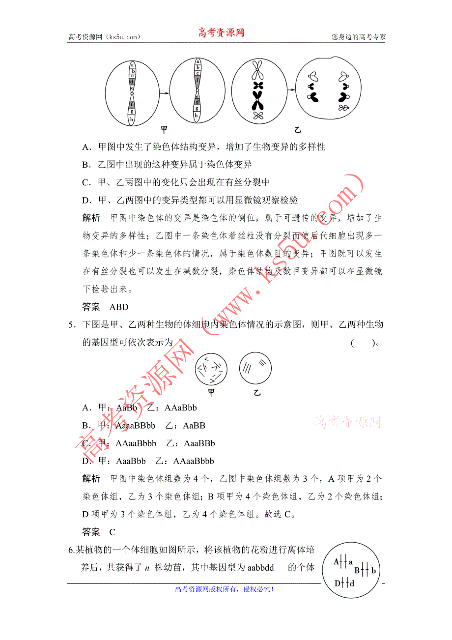 《创新设计》2014-2015学年高一生物苏教版必修2活页规范训练：3-3 染色体变异及其应用 WORD版含解析.doc_第3页