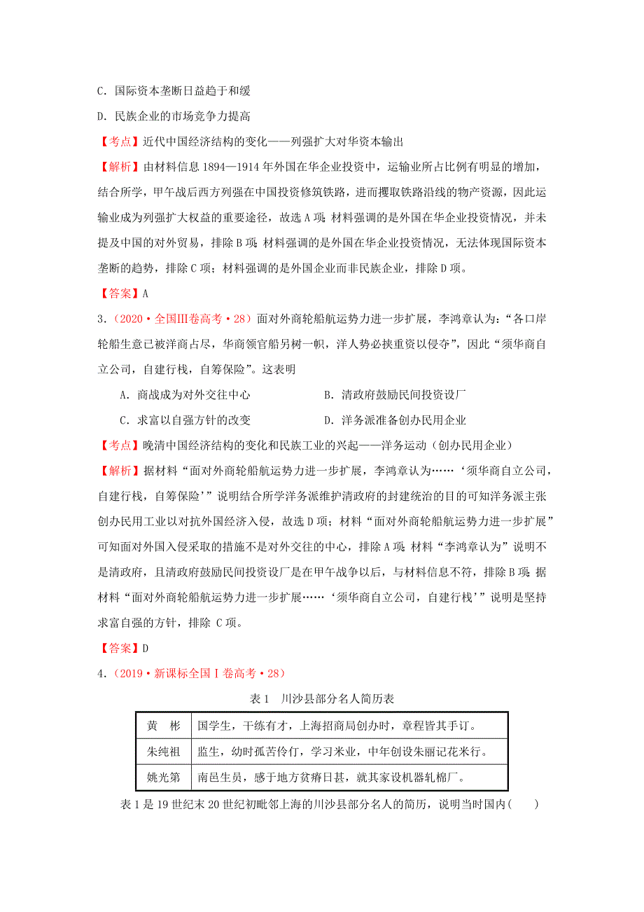 2020-2021年高考历史一轮单元复习 第八单元 近代中国经济与近现代社会生活的变迁真题训练.docx_第2页